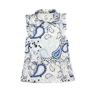 X by Gotten Women’s Active Paisley Animal Print Ruffle Sleeve Collared Golf Top